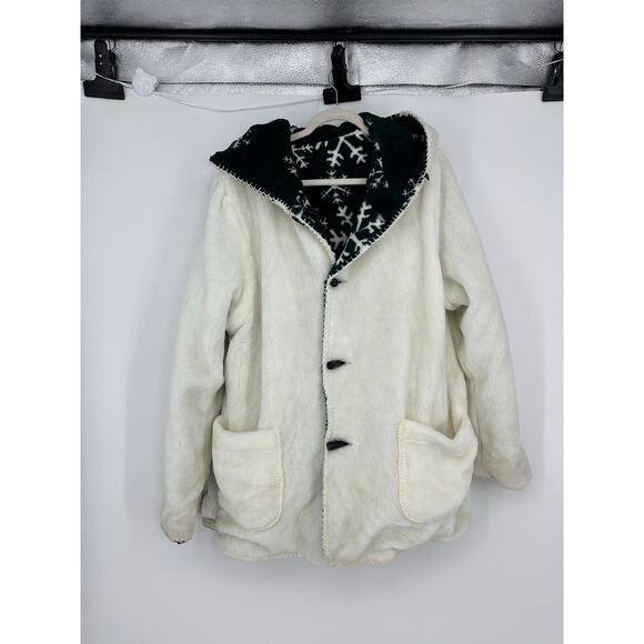 Nordic Lights Womens Reversible Fleece Coat Size L Green Crystals Snowflake NEW - Picture 4 of 12